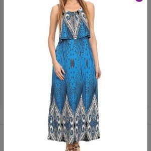 Blue popover silk-blend halter dress